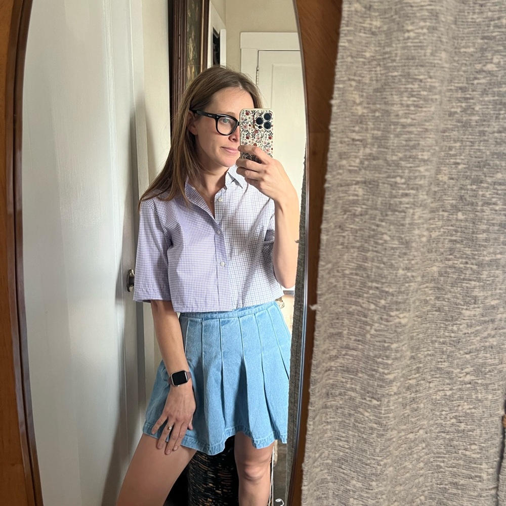 Upcycled Repurposed Born Again Blues Button Down Crop